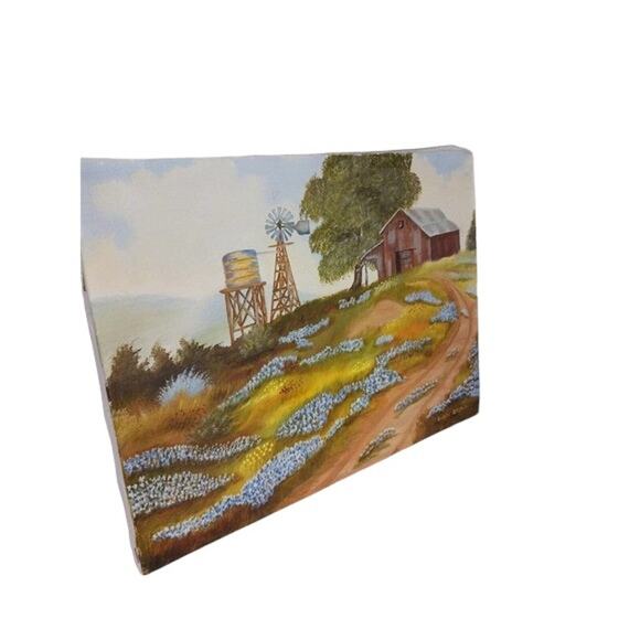 Oil Painting Canvas Barn Windmill Country 16x12 Hills Landscape by Lorine Bryan - Picture 9 of 13